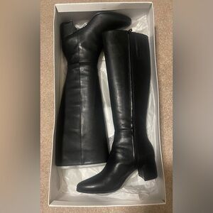 Calvin Klein Tall Leather Boots, Size 7, Black